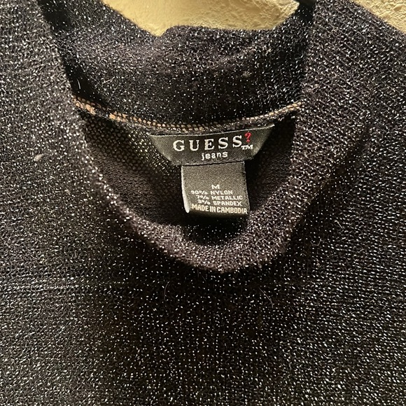 Guess? low turtleneck sheer sparkle sleeveless top - Picture 2 of 5